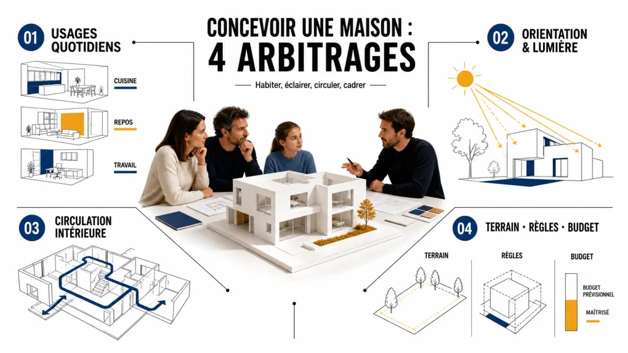 Réussir la conception architecturale de sa future maison individuelle : illustration des choix clés entre usages, terrain, lumière et budget